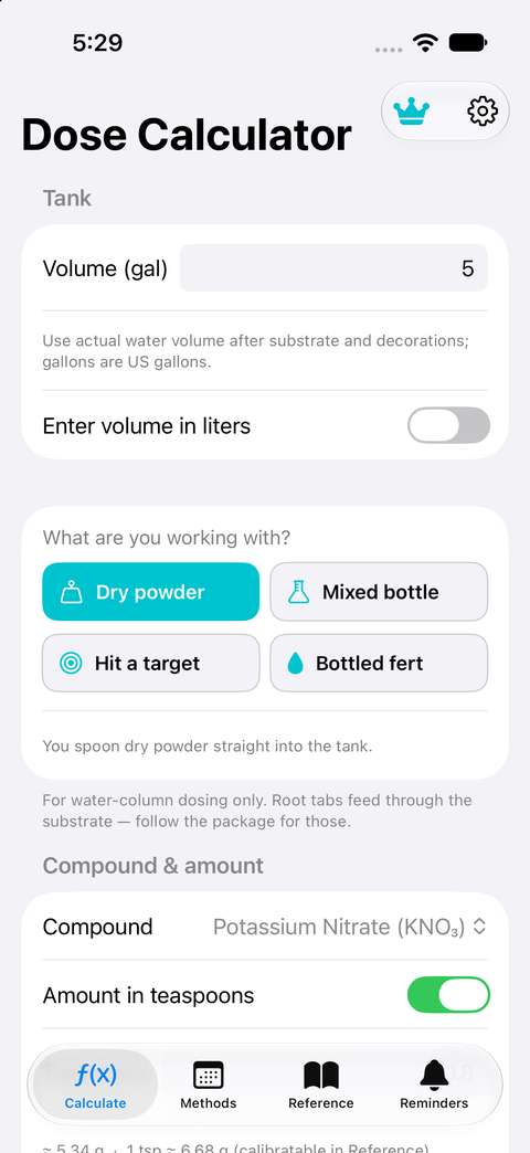 AquaDose Calculate tab screenshot