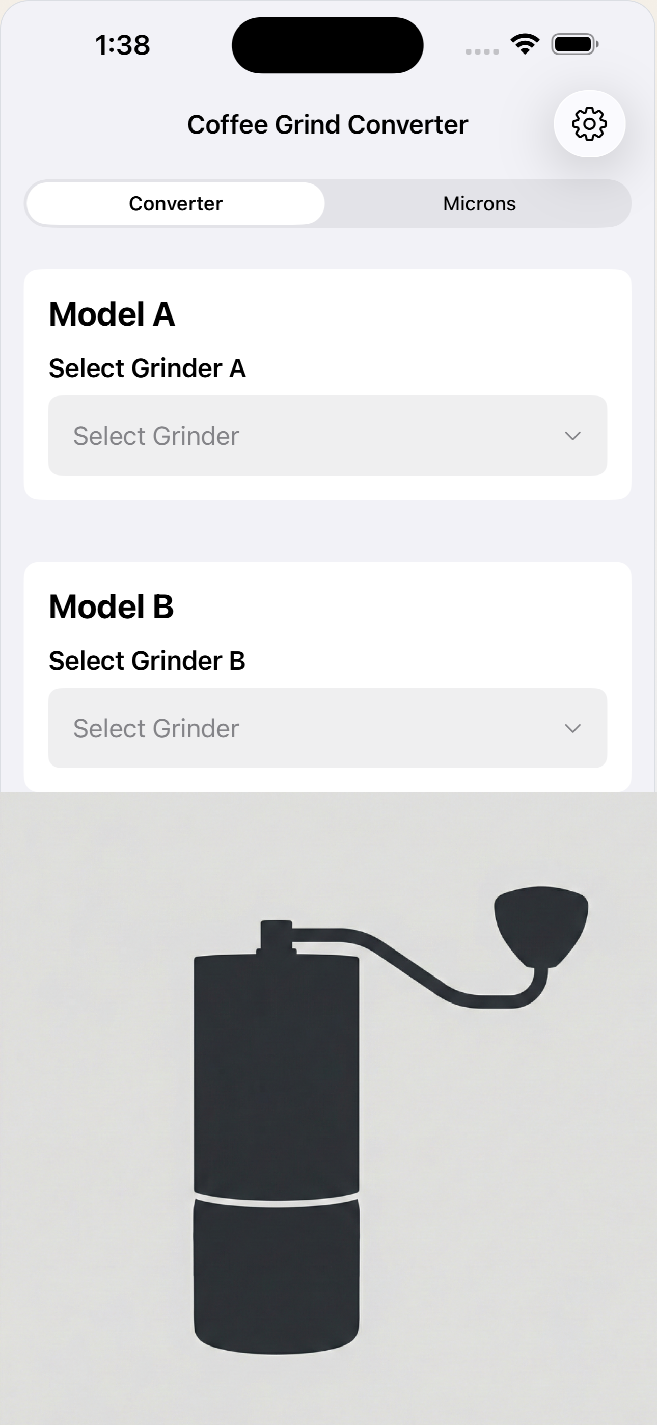 GrindConverter app screenshot: convert grinder settings instantly