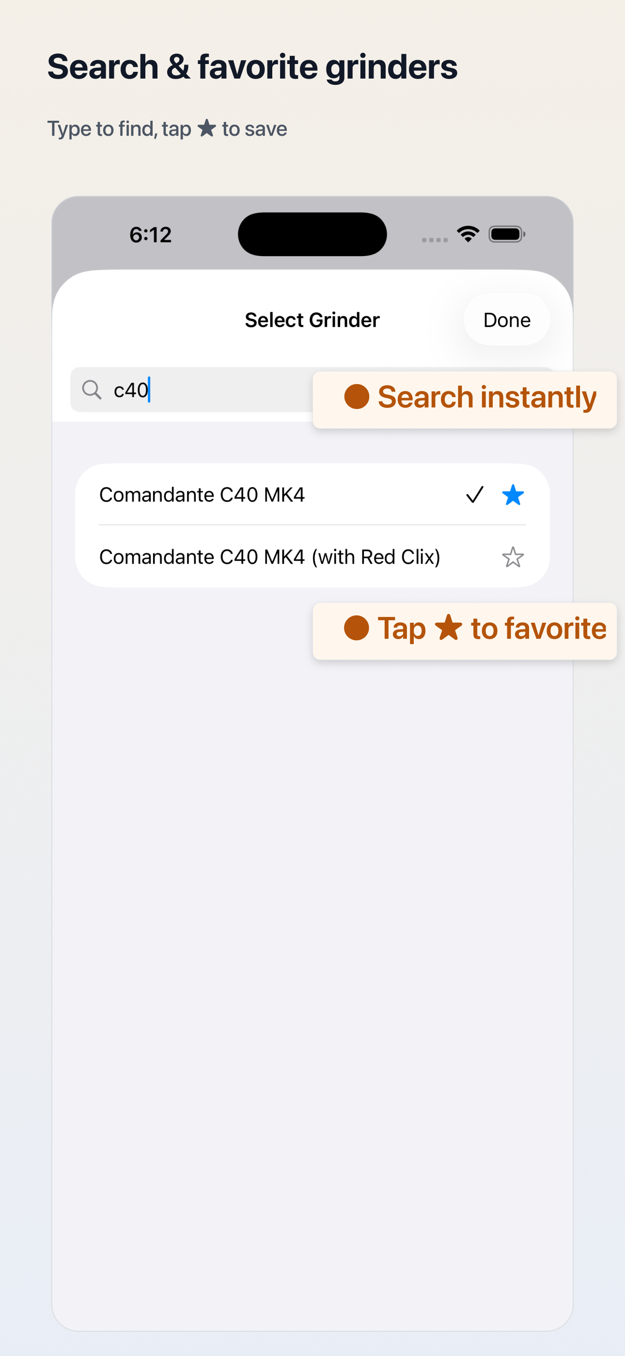 Search and favorite coffee grinders for faster conversion